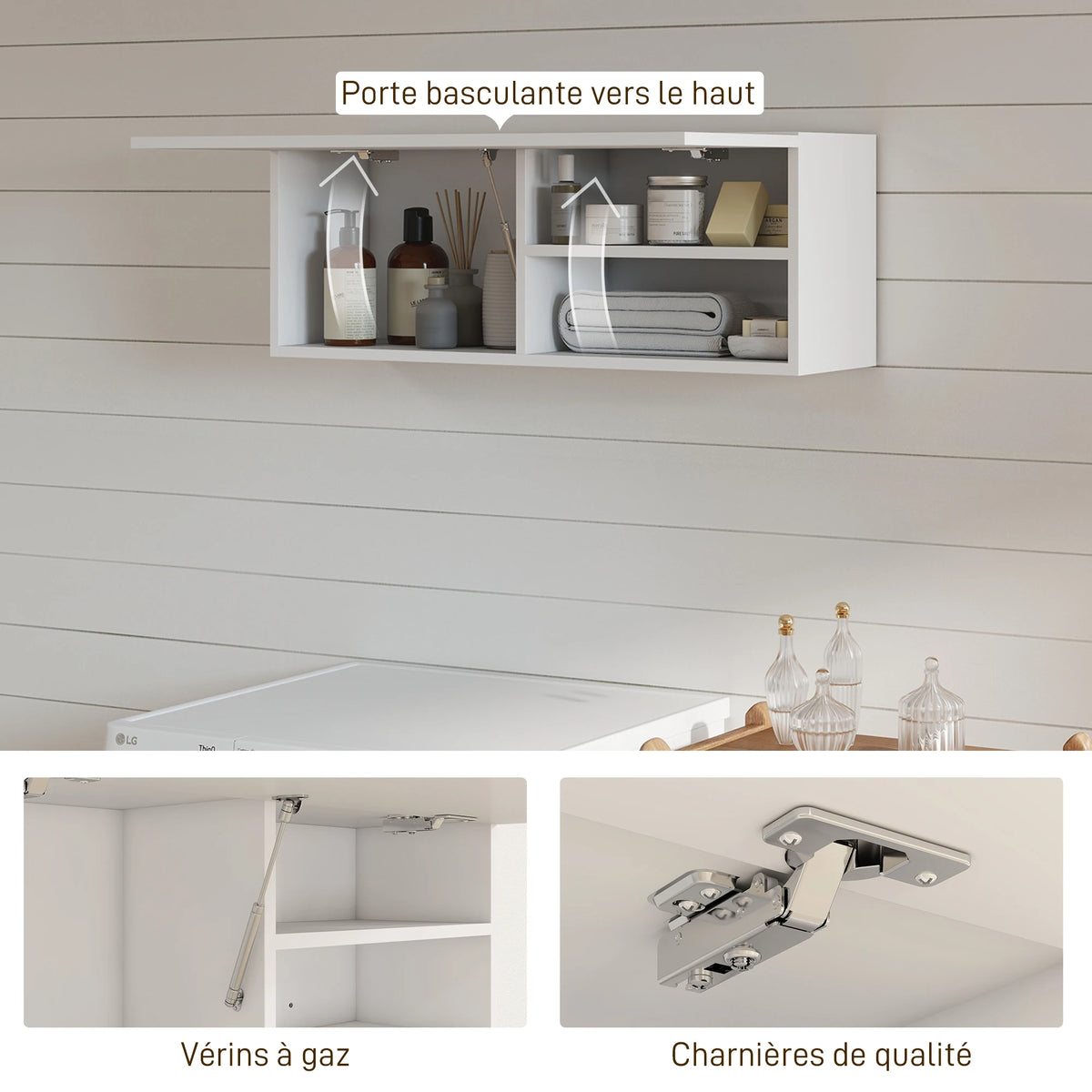 HOMCOM bathroom wall cabinet, bathroom s hanging storage unit with hinged swing door and tro