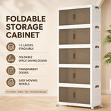 4/5-Layer Foldable Storage Cabinet with Wheels Stackable Wardrobe Organizer PP Transparent Doors for Clothes Toys Home
