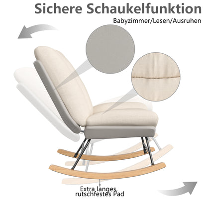 Living room rocking chair, nursing chair, reading chair, 5-position adjustable backrest, extended backrest recliner, Velcro fastening for backrest and seat cushion, beige, 74 x 90.5 x 100 cm