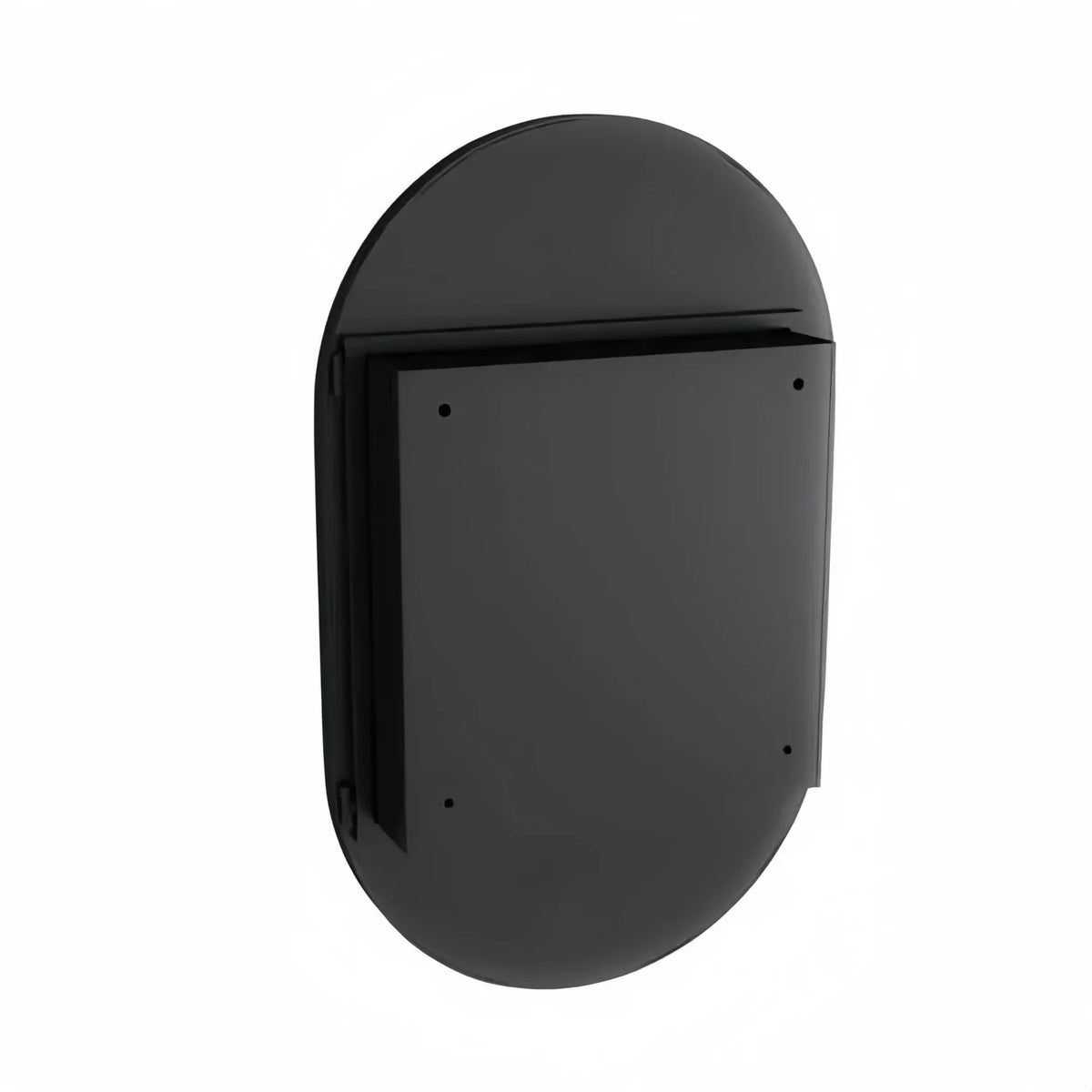 Oval mirror cabinet, for installation or wall mounting, with adjustable shelves, 85x52x10.7 cm, Black
