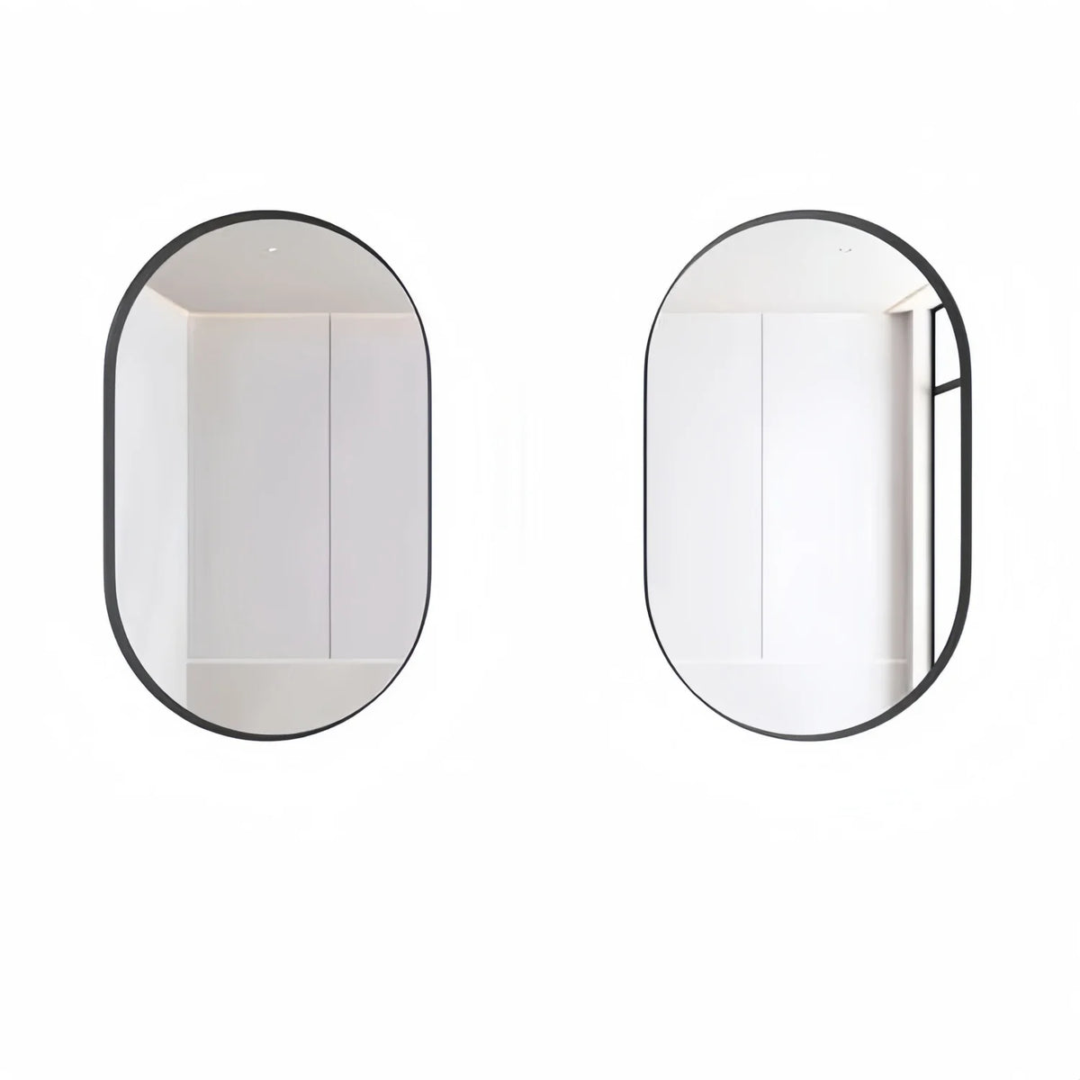 Oval mirror cabinet, for installation or wall mounting, with adjustable shelves, 85x52x10.7 cm, Black