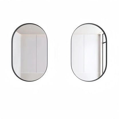 Oval mirror cabinet, for installation or wall mounting, with adjustable shelves, 85x52x10.7 cm, Black