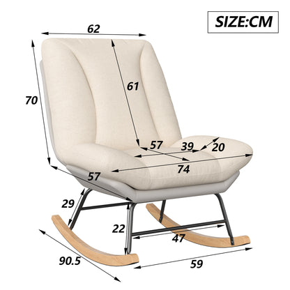 Living room rocking chair, nursing chair, reading chair, 5-position adjustable backrest, extended backrest recliner, Velcro fastening for backrest and seat cushion, beige, 74 x 90.5 x 100 cm