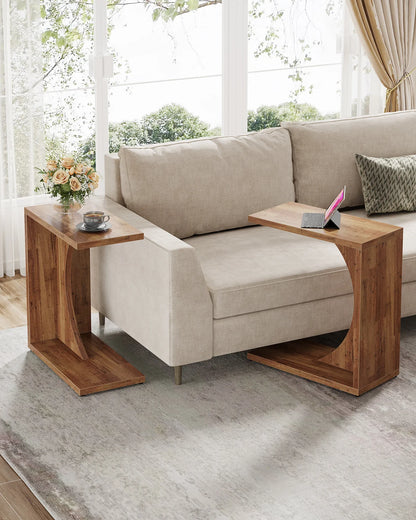 Tribesigns C-Shaped End Table, Sofa Side Table for Small Spaces, C Table for Living Room & Bedroom (Walnut Brown)