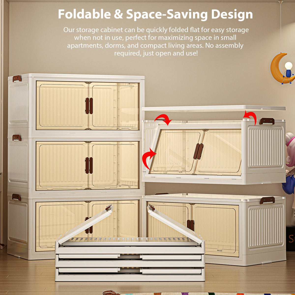 4/5-Layer Foldable Storage Cabinet with Wheels Stackable Wardrobe Organizer PP Transparent Doors for Clothes Toys Home