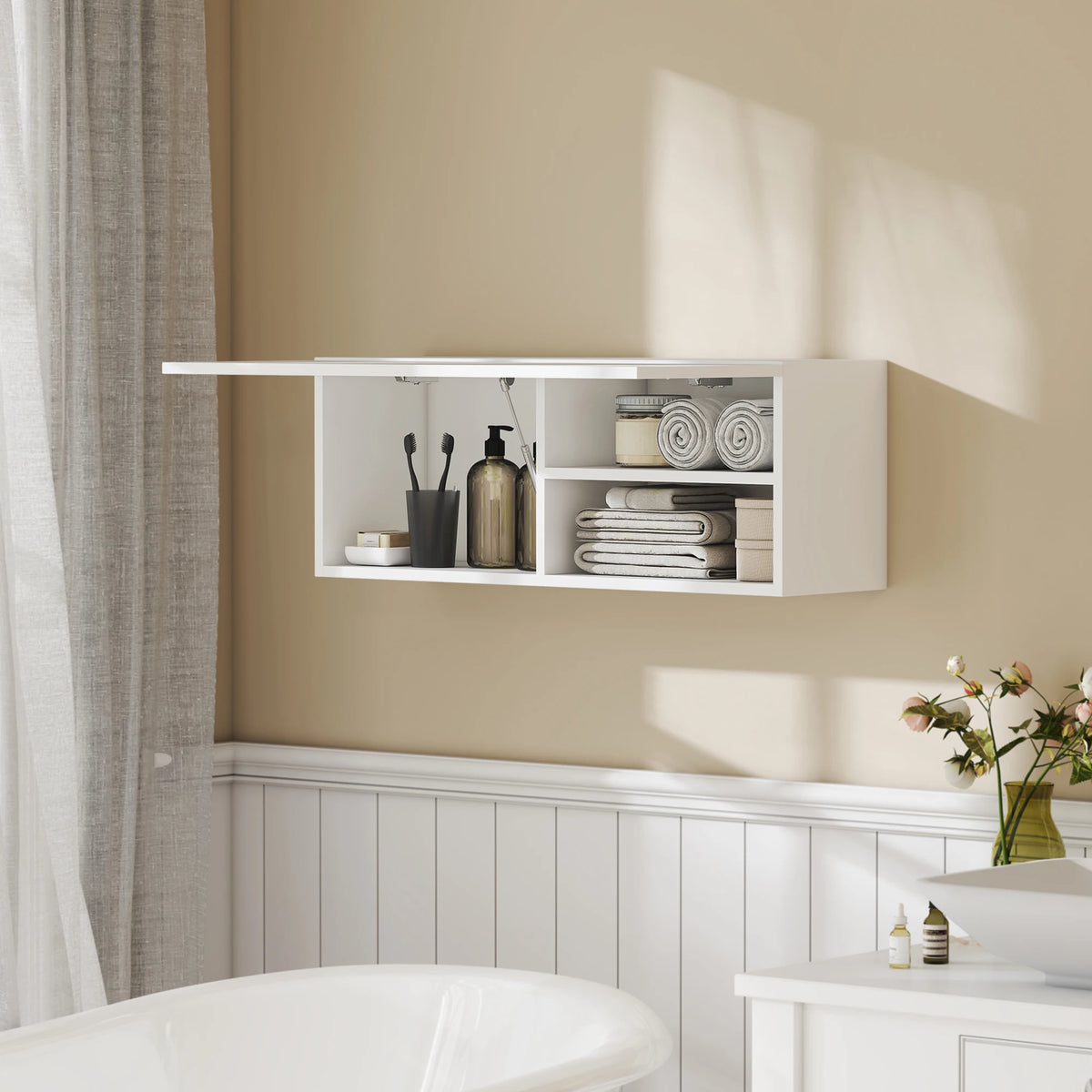HOMCOM bathroom wall cabinet, bathroom s hanging storage unit with hinged swing door and tro
