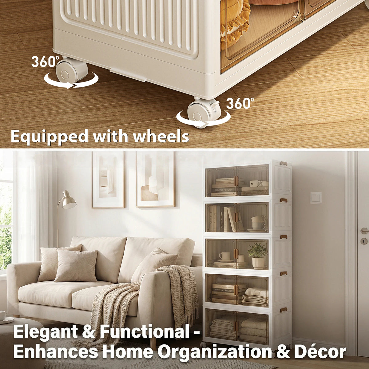 4/5-Layer Foldable Storage Cabinet with Wheels Stackable Wardrobe Organizer PP Transparent Doors for Clothes Toys Home