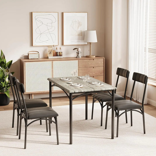 Farmhouse Dining Set, Rustic Kitchen Table with Upholstered Chairs (Padded Seat & Backrest), Compact Wooden Breakfast Nook Set for Small Apartments, Balcony, or Cozy Corner