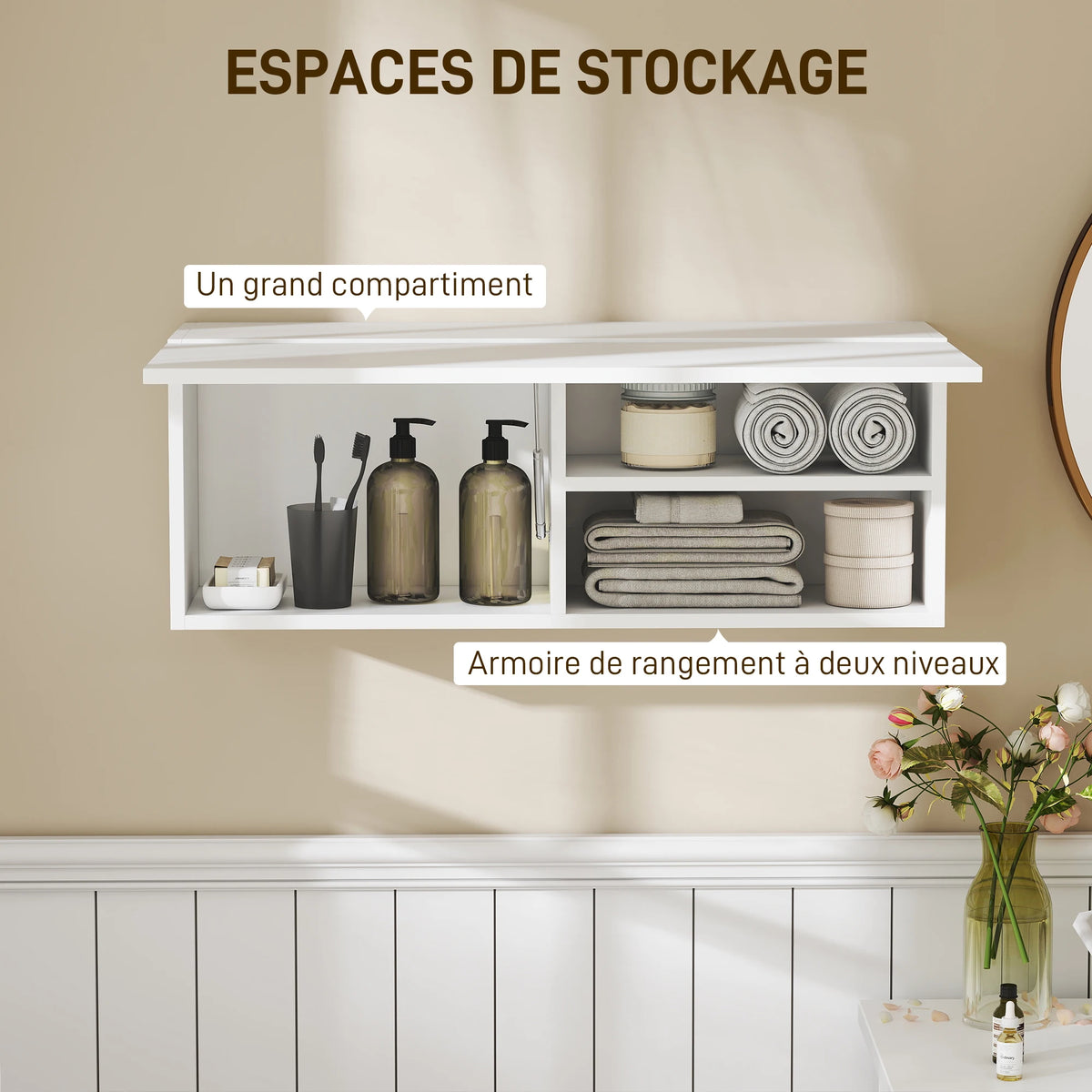 HOMCOM bathroom wall cabinet, bathroom s hanging storage unit with hinged swing door and tro