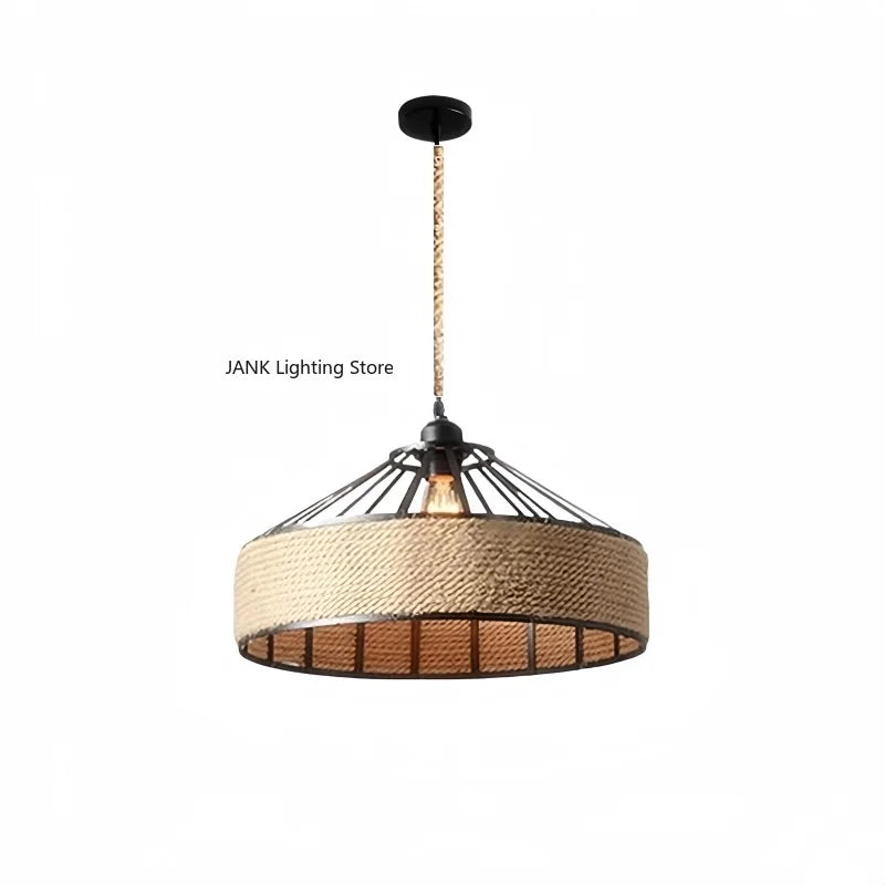 Retro Hemp Rope Indoor Pendant Lights Fixture American Vintage Loft Restaurant Kitchen Hanging Lamp Suspension Round Warm Light