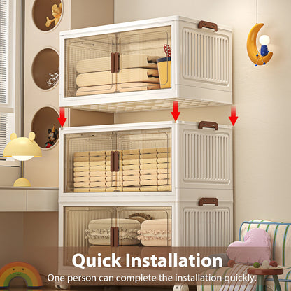 4/5-Layer Foldable Storage Cabinet with Wheels Stackable Wardrobe Organizer PP Transparent Doors for Clothes Toys Home